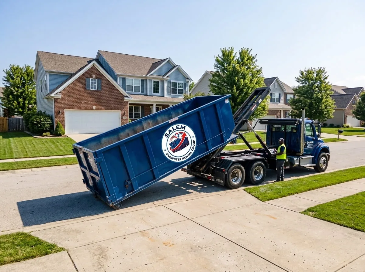 Dumpster placed on a private driveway in Salem OR, no permit needed